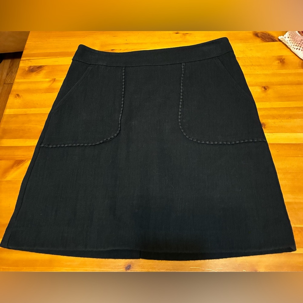 LOFT, Ann Taylor Black Mini Skirt with Braided Pocket Trim